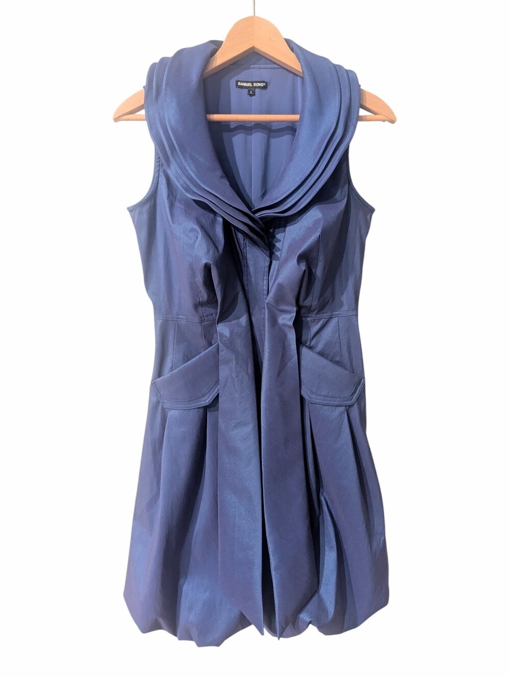 SAMUEL DONG Blue Sleeveless Layered Collar Bubble Dress Small